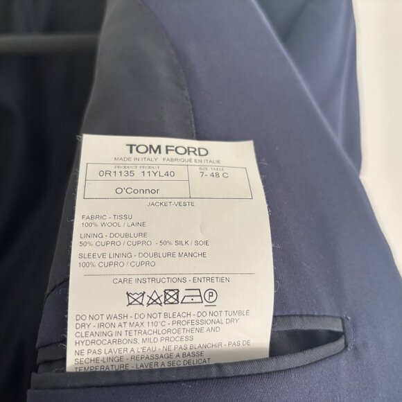 Tom Ford Peak Lapel O Connor Navy Sport Coat/ Blazer, Surgeon's Cuffs - 38 - Picture 12 of 15